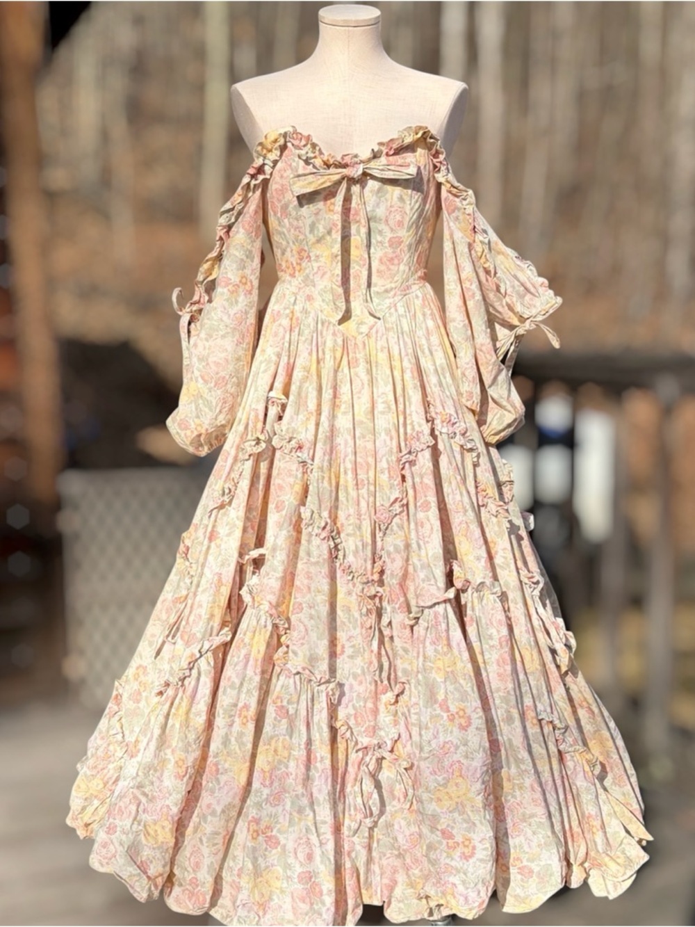 *RARE* Laura Ashley Vintage 80s Floral Meadow Decadence Bo Peep Ball Gown Sz 10 - Picture 12 of 16